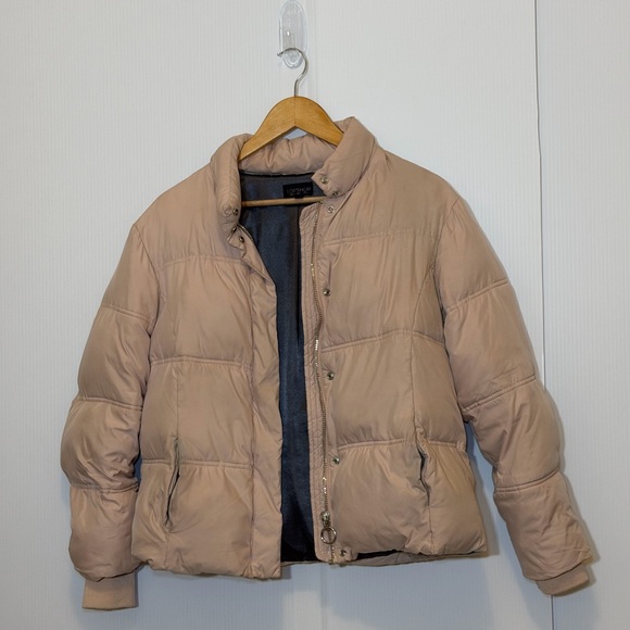 Topshop Beige Cropped Puffer Jacket US 2 | Neutral Fall Winter Coat Streetwear - Picture 2 of 6